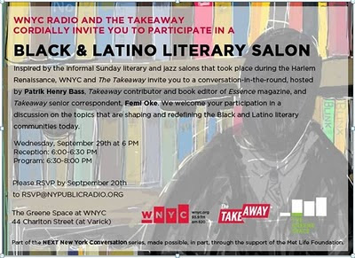 NYC: Invite to WNYC's Black and Latino Literary Salon 9/29